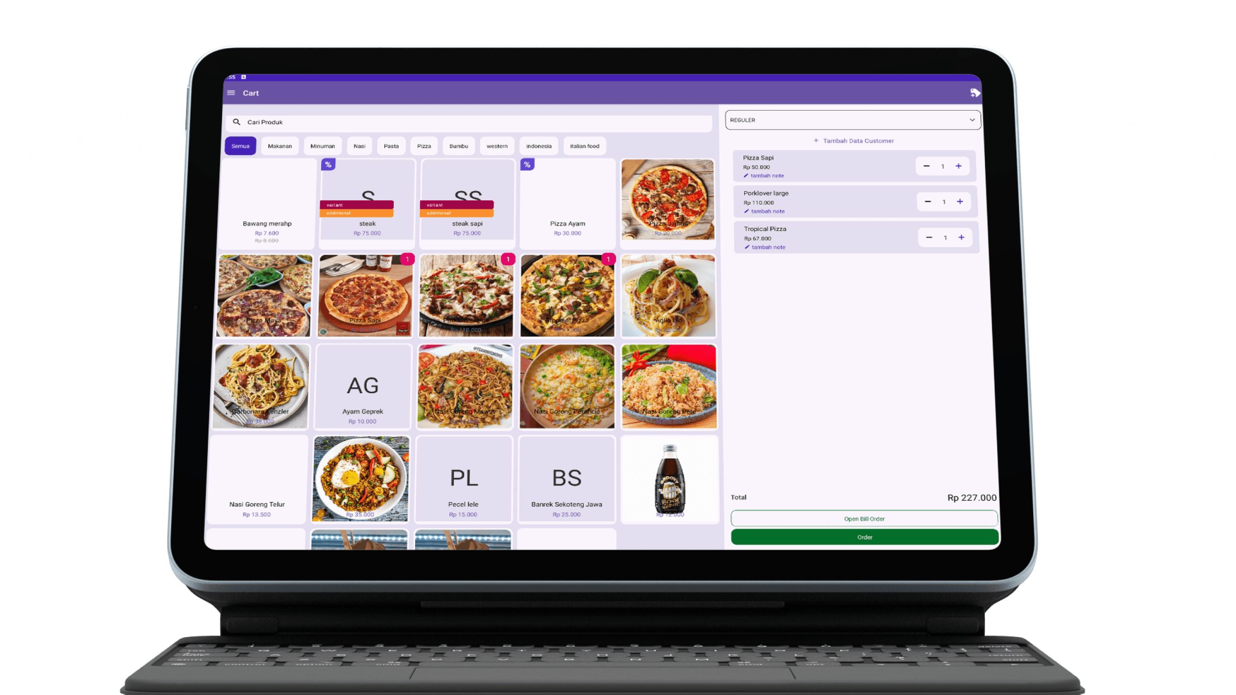 Aplikasi DOVI POS di tablet untuk kasir F&B atau retail